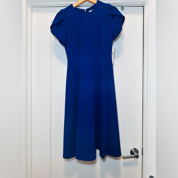 Calvin Klein Dresses & Skirts - 💙 NWT! Blue CALVIN KLEIN Tulip Sleeve Flare Dress - Size 2
